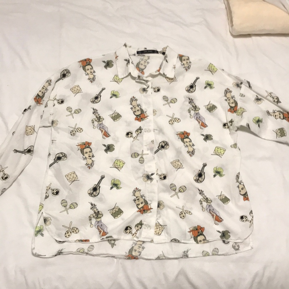 Zara button down shirt with tropical motives